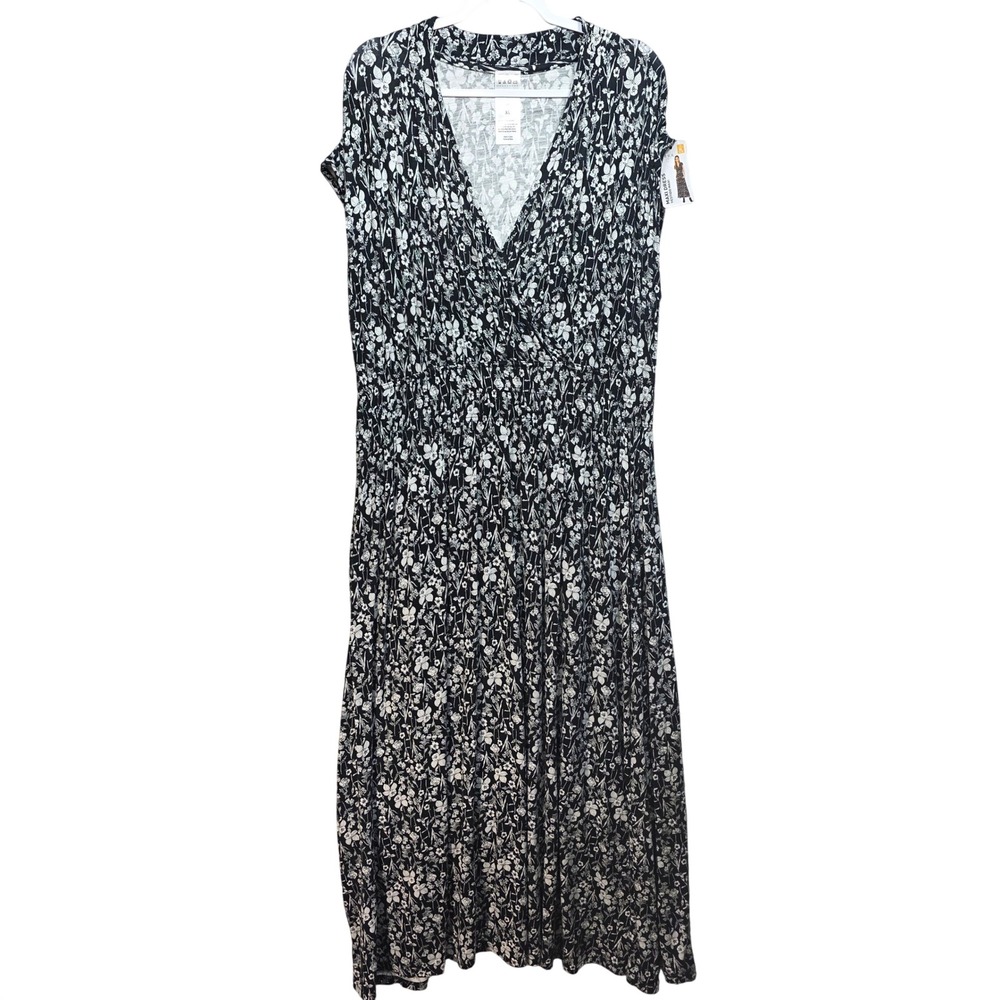 Serra Maxi Dress Womens XL Floral Faux Wrap Vneck High Waist Bohp Black White